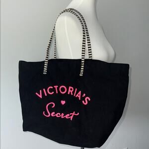 Victoria's Secret Black and Pink Classic Tote Bag OS
